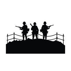Three soldiers standing on a hill silhouette vector illustration