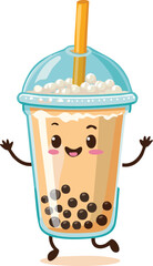 Cheerful Bubble Tea Dancing Playfully with Boba Pearls