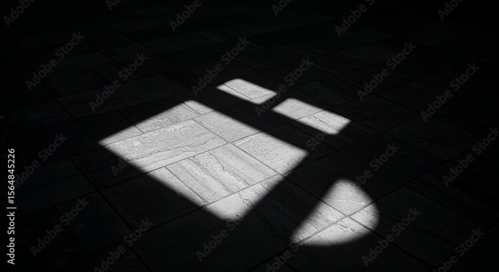 Poster light and shadow on tiled floor