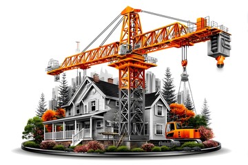 Modern house build with crane support high resolution photo