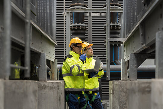 Industrial services. Repair and maintenance of water pipes network system. Team of engineer or technicians maintenance and repair pipes and fittings for industry system