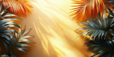 Sunny glow through tropical leaves creates a warm atmosphere in a serene setting