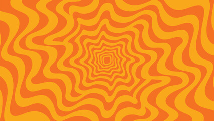 Orange and yellow psychedelic pattern with swirling lines creating a hypnotic effect and depth illusion