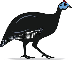 Elegant Guineafowl Silhouette Birds Vector EPS Download.  High-Quality Silhouette Vector Illustration of a Walking Guineafowl with Spotted Body Texture Implied.