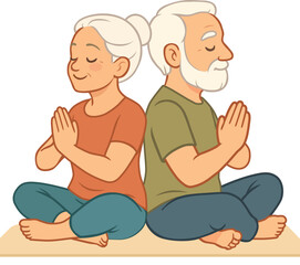 Elderly Couple Meditating Together Vector Illustration 