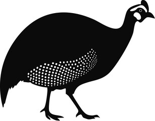 Elegant Guineafowl Silhouette Birds Vector EPS Illustration - Spotted Body Texture, Walking Pose