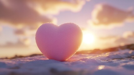 Fototapeta premium Pink Heart-Shaped Snowdrift at Sunrise