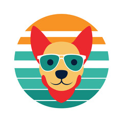 Cheerful Dog Head with Colorful Sunglasses on Stripes