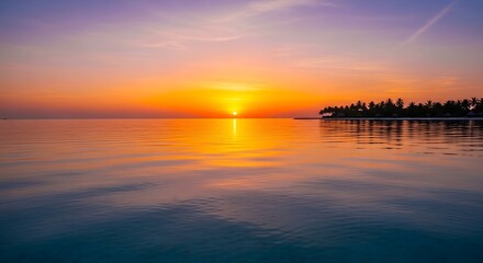 Fototapeta premium Sunset ocean view tropical island paradise travel destination nature landscape scenery background wallpaper