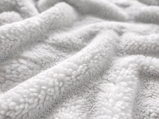 Close-up Texture of Soft White and Gray Sherpa Fleece Fabric