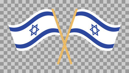 Two waving Israel flags crossed on transparent background