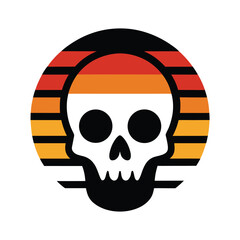 Creepy Skull Silhouette with Vintage Wave Stripes