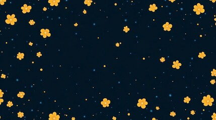 Dark background with scattered small yellow flowers and light blue specks