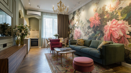 Apartment with floral wallpaper 