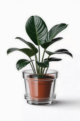 Potted plant in a clear glass planter.
