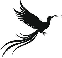 Majestic Birds Silhouette Vector EPS Illustration of a Resplendent Flying Bird with Long Tail, Perfect for Design Projects