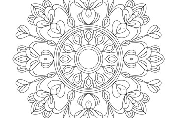 Intricate black and white mandala design.
