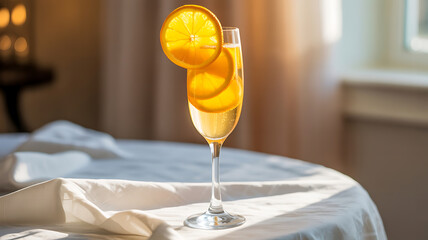 Champagne cocktail with orange slices.
