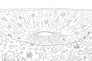 Large crater, depths of a massive impact.
