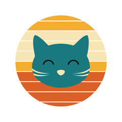 Cat Head with Sleepy Face on Retro Background