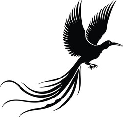 Majestic Birds Silhouette Vector EPS Resplendent Quetzal in Flight, Elegant Long Tail Design, Perfect for Nature Projects and Artwork