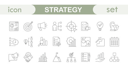 Set of linear icons on the theme of strategy