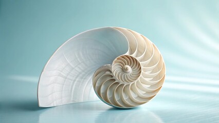 Obraz premium A striking closeup of a spiral nautilus shell against a dark background highlights its intricate Fibonacci pattern and natural beauty