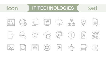 Set of linear icons on the topic of information technology