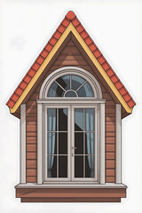 Obraz premium Small wooden house with a large arched window. 
