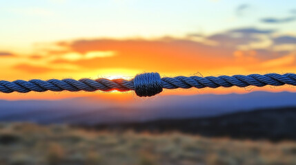 Tight Rope Knot Against Glowing Orange Sunset Sky Symbolizing Strength
