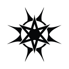 Obraz premium Abstract star with spikes and circle black silhouette vector illustration