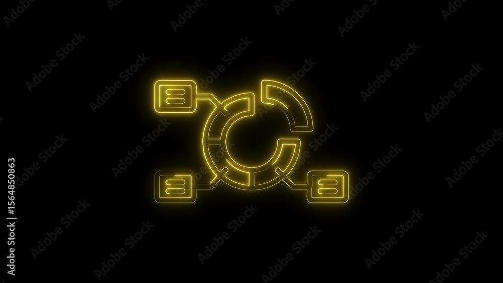 Poster neon yellow circular diagram with connected nodes on dark background animation