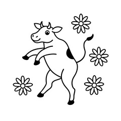 cow dancing in a field of daisies vector art.