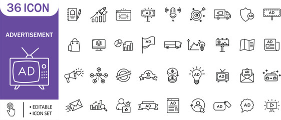 Advertisement Icon Set - Marketing, Branding, Digital, Promotion, Media, Campaign