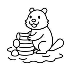 fun forest coloring art of a happy beaver stackin.