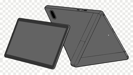 Vector Gray tablet computer with transparent background, showcasing its sleek design and versatility