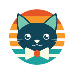 Cat Silhouette with Bow Tie on Vintage Sunset