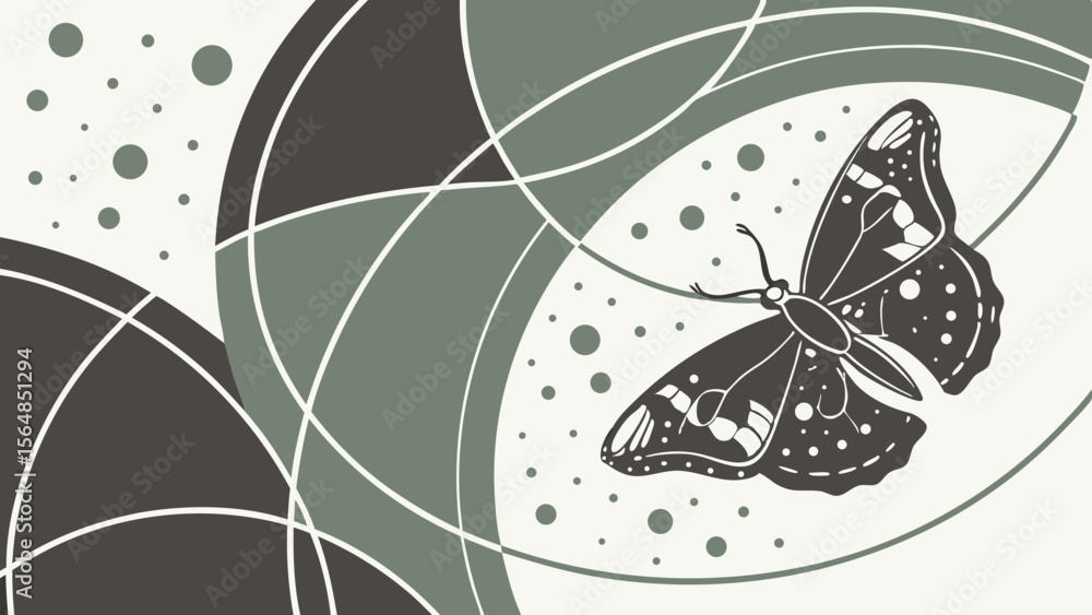 Poster vector decorative abstract image featuring butterfly surrounded by overlapping shapes and circles