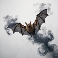 A bat made entirely of smoke or mist on a white background



