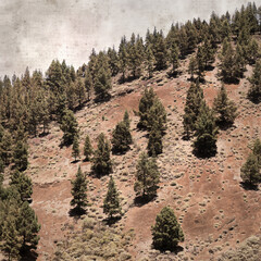 square stylish old textured paper background with orange volcanic gravel mountain Montana del...