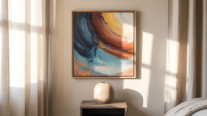 Abstract painting, vibrant colors, flowing lines, modern art.
