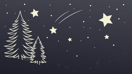Naklejka premium Vector Serene night scene featuring stylized trees and stars against transparency background