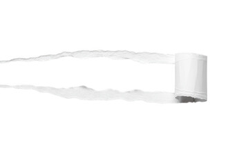 A roll of torn white paper tape with adhesive backing is isolated on a transparent background