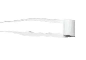 A roll of torn white paper tape with adhesive backing is isolated on a transparent background