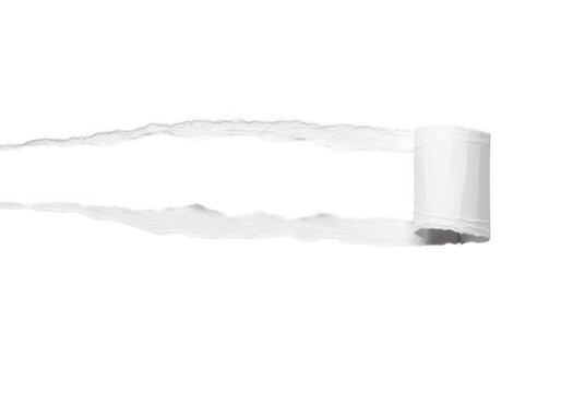 A roll of torn white paper tape with adhesive backing is isolated on a transparent background