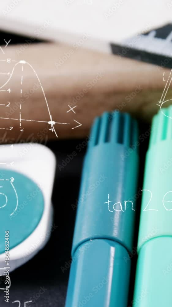 Poster animation of mathematical data processing over school items