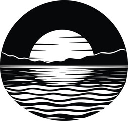 Sunset over calm sea with reflections silhouette 