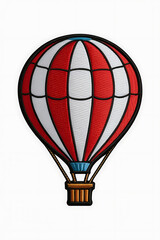 Red and white hot air balloon, classic design.
