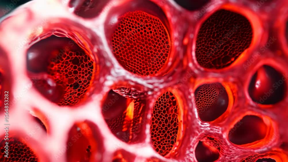 Poster close-up of intricate red and black abstract cellular structure