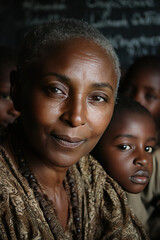 Teacher engaging with children in an African school setting during a volunteer program